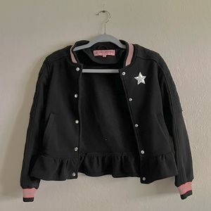 Urban Republic Girls Collection Black Ruffled Bottom Baseball Jacket